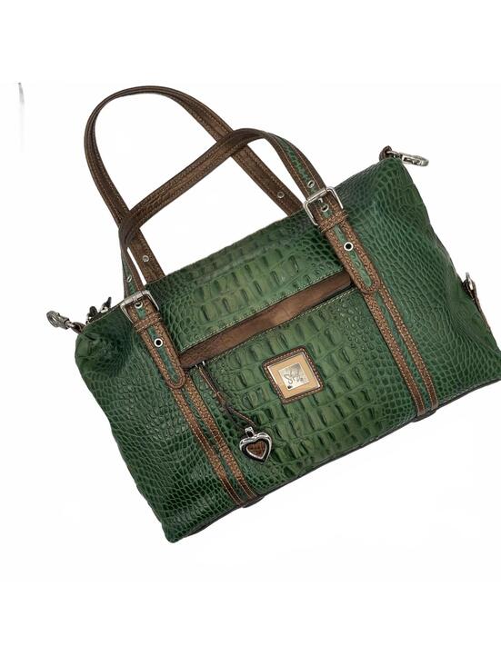 Sharif Handbags - Sharif Large Teal Embossed Leather Tote Croc Print Satchel Shoulder Bag Charm